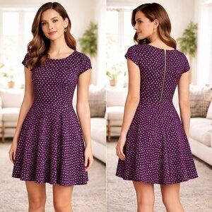 Michael Kors Medium Navy Blue Pink Circle Print Skater Dress